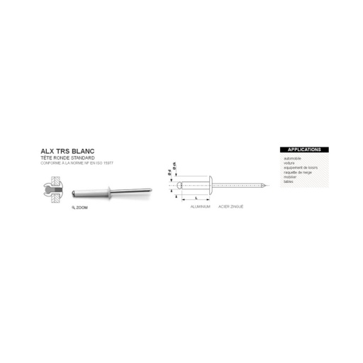 Rivet aveugle standard alx trs blanc 4.8 x 20mm 