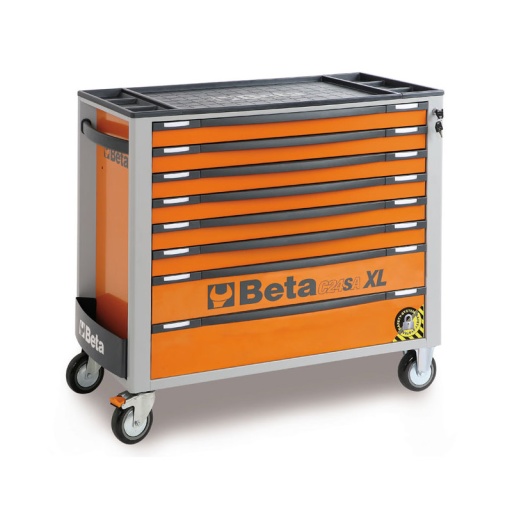 Servante mobile d'atelier extra-large a 8 tiroirs avec système anti-basculement orange