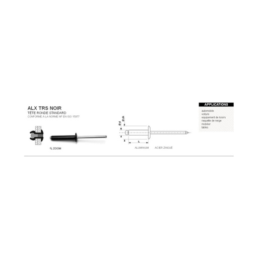 Rivet aveugle standard alx trs noir 4.8 x 10mm 