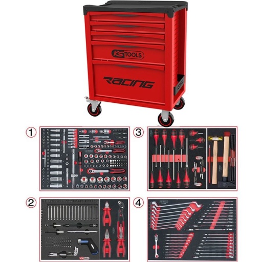 Servante ks tools Racing 5 tiroirs avec composition 355 outils 