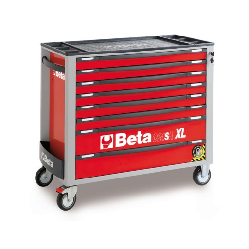 Servante mobile d'atelier extra-large a 8 tiroirs avec système anti-basculement rouge