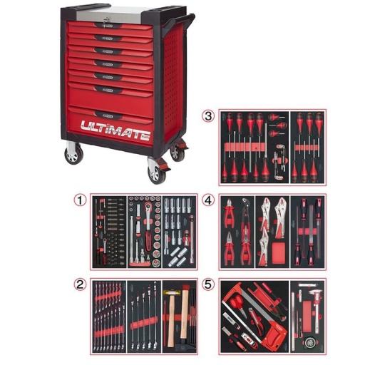 Servante Ultimate rouge 7 tiroirs avec composition 187 outils 