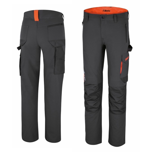 Pantalon de travail Gris stretch, léger, multipoches, 86% nylon - 14% élasthanne, 140 g / m2
