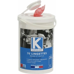 Lingettes nettoyantes mains 310x270mm - pot distributeur de 70 lingettes Nettoyage des mains sans eau, puissant et efficace, testé dermatologiquement, combinant une formule liquide de haute qualité à base d'orange. Des lingettes bleues 31x27cm à double texture résistantes et légèrement abrasives. Pour graisse, colle, peinture, goudron et lubrifiants.