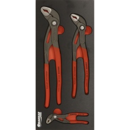 Composition : 3 outils
-3 pinces multiprise Cobra (125-250-300mm  – ref.12109/13697/13698