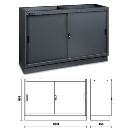 Meuble bas portes coulissantes C45PRO MAL - Dimensions : 1360x910x456mm Dimensions intèrieures 670x420mm Tablette regleble en heuteur