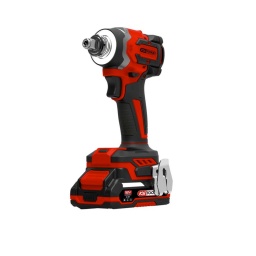 Visseuse à chocs brushless 1/2'' sur batterie 18V, 230 Nm Moteur brushless (sans charbon) puissant et économe en énergie Gâchette progressive permettant un ajustement optimal de la vitesse Inverseur rotatif gauche/droite à 1 main Arrêt sécurisé automatique une fois le desserrage effectué Anneau d'éclairage LED permettant de travailler dans les environnements peu lumineux Indicateur LED du niveau de charge sur les batteries Légère, compacte et confortable à utiliser Corps léger en aluminium avec coque robuste en plastique renforcé de fibre de verre Poignée ergonomique en caoutchouc Clip de ceinture Livrée dans son coffret avec 2 batteries 4 Ah et 1 chargeur simple Batterie commune à toute la gamme d'outillage électroportatif KS Tools 515.47XX, y compris enceinte de chantier 100172F et projecteurs 150.4358F et 150.4470F Batteries avec coque en nylon retardateur de flamme Plus d’information Alimentation : 2 x lithium-ion 18V 4Ah Couple maximal : 230 Nm Tension d'alimentation : 18 V Poids : 1000 g