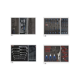 Composition pour servante d'atelier ks tools (pearl ou dakar) 211 outils
- 9 modules 4 tiroirs
-douilles et accessoires 1/4'' et 1/2''
(818.1311 et 818.1303)
-douilles et embouts torx (815.1380)
-Clés à pipes debouchees
6 x 6 pans (818.1329)
-Clés mixtes. 6 a 19 mm (815.1321)
-tournevis fente. ph et torx
(818.2331 et 818.1334)
-pinces (818.2350)
-set de pinces circlips (815.2353)