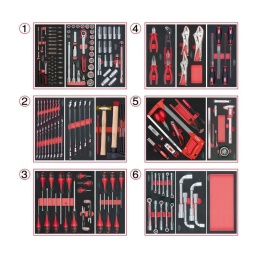 Composition d'outils 6 tiroirs pour servante ks tools
- empreinte des outils découpee au laser
- résistant aux huiles et produits chimiques
- mousse imputrescible