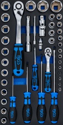 Barquette en mousse dure robuste de haute qualité pour l’extension supérieure de la caisse à outils du chariot de montage | mobile (art. 2002) et extension de la caisse à outils à coque rigide (art. 2002-2) Cliquets réversibles, douilles, rallonges et articulations de cardan fabriqués en acier chrome-vanadium Tournevis en acier chromevanadium (S2) de haute qualité Contenu de la livraison : 1 Cliquet réversible | à denture fine | empreinte carré mâle 12,5 mm (1/2") (art. 632) 1 Articulation de cardan | 12,5 mm (1/2") (art. 251) 1 Rallonge basculante | 12,5 mm (1/2") | 125 mm (art. 234) 1 Douille pour clé, six pans | entraînement carré femelle 12,5 mm (1/2") | 8 mm (art. 2908) 1 Douille pour clé, six pans | entraînement carré femelle 12,5 mm (1/2") | 9 mm (art. 2909) 1 Douille pour clé, six pans | entraînement carré femelle 12,5 mm (1/2") | 10 mm (art. 2910) 1 Douille pour clé, six pans | entraînement carré femelle 12,5 mm (1/2") | 11 mm (art. 2911) 1 Douille pour clé, six pans | entraînement carré femelle 12,5 mm (1/2") | 12 mm (art. 2912) 1 Douille pour clé, six pans | entraînement carré femelle 12,5 mm (1/2") | 13 mm (art. 2913) 1 Douille pour clé, six pans | entraînement carré femelle 12,5 mm (1/2") | 14 mm (art. 2914) 1 Douille pour clé, six pans | entraînement carré femelle 12,5 mm (1/2") | 15 mm (art. 2915) 1 Douille pour clé, six pans | entraînement carré femelle 12,5 mm (1/2") | 16 mm (art. 2916) 1 Douille pour clé, six pans | entraînement carré femelle 12,5 mm (1/2") | 17 mm (art. 2917) 1 Douille pour clé, six pans | entraînement carré femelle 12,5 mm (1/2") | 18 mm (art. 2918) 1 Douille pour clé, six pans | entraînement carré femelle 12,5 mm (1/2") | 19 mm (art. 2919) 1 Douille pour clé, six pans | entraînement carré femelle 12,5 mm (1/2") | 20 mm (art. 2920) 1 Douille pour clé, six pans | entraînement carré femelle 12,5 mm (1/2") | 21 mm (art. 2921) 1 Douille pour clé, six pans | entraînement carré femelle 12,5 mm (1/2") | 22 mm (art. 2922) 1 Douille pour clé, six pans | entraînement carré femelle 12,5 mm (1/2") | 24 mm (art. 2924) 1 Douille pour clé, six pans | entraînement carré femelle 12,5 mm (1/2") | 27 mm (art. 2927) 1 Douille pour clé, six pans | entraînement carré femelle 12,5 mm (1/2") | 30 mm (art. 2930) 1 Douille pour clé, six pans | entraînement carré femelle 12,5 mm (1/2") | 32 mm (art. 2932) 1 Cliquet réversible | à denture fine | empreinte carré mâle 6,3 mm (1/4") (art. 630) 1 Poignée rotative | empreinte carré mâle 6,3 mm (1/4") | 150 mm (art. 216) 1 Rallonge basculante | 6,3 mm (1/4") | 100 mm (art. 2231) 1 Articulation de cardan | 6,3 mm (1/4") (art. 250) 1 Douille pour clé, six pans | entraînement carré femelle 6,3 mm (1/4") | 4 mm (art. 2474) 1 Douille pour clé, six pans | entraînement carré femelle 6,3 mm (1/4") | 4,5 mm (art. 2475) 1 Douille pour clé, six pans | entraînement carré femelle 6,3 mm (1/4") | 5 mm (art. 2476) 1 Douille pour clé, six pans | entraînement carré femelle 6,3 mm (1/4") | 5,5 mm (art. 2477) 1 Douille pour clé, six pans | entraînement carré femelle 6,3 mm (1/4") | 6 mm (art. 2478) 1 Douille pour clé, six pans | entraînement carré femelle 6,3 mm (1/4") | 7 mm (art. 2479) 1 Douille pour clé, six pans | entraînement carré femelle 6,3 mm (1/4") | 8 mm (art. 2480) 1 Douille pour clé, six pans | entraînement carré femelle 6,3 mm (1/4") | 9 mm (art. 2481) 1 Douille pour clé, six pans | entraînement carré femelle 6,3 mm (1/4") | 10 mm (art. 2482) 1 Douille pour clé, six pans | entraînement carré femelle 6,3 mm (1/4") | 11 mm (art. 2483) 1 Douille pour clé, six pans | entraînement carré femelle 6,3 mm (1/4") | 12 mm (art. 2484) 1 Douille pour clé, six pans | entraînement carré femelle 6,3 mm (1/4") | 13 mm (art. 2485) 1 Douille pour clé, six pans | entraînement carré femelle 6,3 mm (1/4") | 14 mm (art. 2486) 1 Tournevis | plat 5,5 mm | longueur de tige 125 mm (art. 4930) 1 Tournevis | plat 6,5 mm | longueur de tige 150 mm (art. 4931) 1 Tournevis | cruciforme PZ2 | longueur de tige 100 mm (art. 4933) 1 Tournevis | cruciforme PH1 | longueur de tige 80 mm (art. 4935) 1 Insert de servante d’atelier pour art. 2002 | vide | pour art. 2002-7 (art. 2002-4)