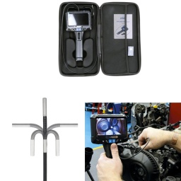 Endoscope de qualité professionnelle doté d'une fonction de basculement à 360°. La tête de caméra de 3,9 mm peut être déplacée à 360° pour permettre un retour sur elle-même.
Il n'est donc pas nécessaire de fixer des miroirs délicats pour examiner les têtes de soupapes des moteurs, etc. Multilingue : Anglais, français, allemand, italien, japonais, russe, polonais, chinois et coréen.
Enregistre des images fixes et des vidéos, qui peuvent toutes être téléchargées sur un PC ou un ordinateur portable via un câble de données Micro SD ou USB-C.
Écran LCD haute résolution (5") 110 mm x 65 mm, 854 x 452 pixels (2 000 000 pixels effectifs), avec un angle de vision de la caméra de 70°, pivotante sur 360°.
Autonomie : 3 heures (environ). Temps de charge : 3,5 heures. Alimentée par une batterie Li-ion de 2000 mAh intégrée. Rechargeable avec câble de recharge USB-C. Carte mémoire de 32 Go.
La sonde de la caméra, extrêmement flexible et semi-rigide, mesure 1 m de long, avec une lentille de seulement 3,9 mm de diamètre et une tête de caméra pivotante télécommandée. Conformité IP67 pour l'étanchéité à la poussière et à l'eau.
Comprend également une lampe torche intégrée à 6 LED avec 3 niveaux de luminosité.
Fournie avec un câble de charge USB-C, pour la recharge et les téléchargements sur PC, dans un étui à coque souple pour le stockage.
Plage de température de service : 0 - 45°C. Conformité CE et RoHS.