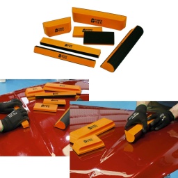 Jeu de 7 blocs de ponçage manuel, à formes et angles variés (y compris incurvés et de forme arrondie), à utiliser avec du papier abrasif à dos auto-agrippant, pour le ponçage/polissage de panneaux de carrosserie de différentes formes.
En mousse de polyuréthane haute densité, conçue pour se courber et se plier en douceur, afin d'épouser les contours du panneau et de tenir confortablement dans la main de l'utilisateur.
Conçu pour les surfaces planes et profilées, à utiliser avec les feuilles abrasives auto-agrippantes.
Comprend 3 blocs de 135 mm de long et 4 blocs de 270 mm de long.
Profil ergonomique pour faciliter l'utilisation.
En mousse de polyuréthane (PU) pour la durabilité.
Convient pour les ateliers de réparation de carrosserie, le detailing, le travail du bois et du métal.