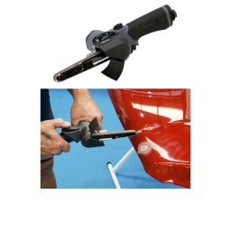 Ponceuse pneumatique avec poignée rotative revêtue de caoutchouc, à vitesse variable, conçue pour être utilisée avec des bandes abrasives de 10 mm x 330 mm.
Parfaite pour travailler dans des espaces confinés et idéale pour le ponçage de la carrosserie, des rayons de roues en alliage, la fabrication, le limage et le ponçage de pièces métalliques.
Particulièrement utile pour le modelage détaillé des carrosseries de véhicules.
Ponceuse à bande pneumatique avec poignée rotative revêtue de caoutchouc. REMARQUE : lubrifier quotidiennement.
Conçue pour être utilisée avec des bandes abrasives standard de 10 x 330 mm (3/8 x 13").
Niveau sonore : 80 dB. Vibrations : 0,59 m/s2. Poids : 0,77 kg.
Admission d'air : 1/4" BSP. Vitesse à vide : 18 000 TR/MIN. Fournie avec 3 bandes abrasives de grain 40/60/80.
À utiliser avec les bandes abrasives Connect, voir les références 32259 (grain 40), 34253 (grain 60) et 32260 (grain 80).