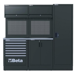 Combinaison d'ameublement d'atelier RSC50 2.0 Combinaison comprenant les éléments suivants : 1 plan de travail 1495x700 mm (RSC50 2.0 NPG/2-1,5MT) 1 module fixe avec 7 tiroirs (RSC50 2.0 M7) 1 module fixe 2 portes (RSC50 2.0 MA) 2 meubles hauts muraux (RSC50 2.0 PM) 2 panneaux porte-outils perforés supérieurs (RSC50 2.0 PFS) 2 panneaux porte-outils perforés inférieurs (RSC50 2.0 PFI) 2 paires d'étriers (RSC50 2.0 P/2MDX-SX) 1 armoire à 1 porte (RSC50 2.0 A1)