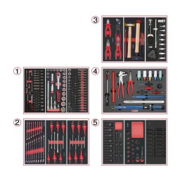 Composition d'outils 5 tiroirs pour servante ks tools
- empreinte des outils découpee au laser
- résistant aux huiles et produits chimiques
- mousse imputrescible