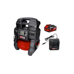 Compresseur portatif silencieux 5 L sur batterie
Moteur brushless (sans charbon) puissant et économe en énergie
2 modes de vitesse du moteur
Pompe à 2 cylindres, sans huile
Equipé d'un silencieux pour un niveau de bruit maîtrisé
Format ultra-compact permettant un transport facile
Idéal pour les travaux sans prises de courant
Écran de réglage LCD
Réglage de la pression par plage de 0,5 bar
Mode silencieux permettant de réduire le bruit généré
Affichage pratique du nombre d'heures d'utilisation
Numéro de série individuel
Livré avec 1 batterie 18V 4Ah et un chargeur rapide
Double raccord 1/4''
Alimentation : batterie lithium-ion 18V
Capacité cuve : 5 L
Classe de protection : II
Code EAN : 3663389007977
Couleur : Noir-rouge
Débit d'air l/min : 65 L/min
Filetage de raccord : 2 x 1/4''
Puissance en Watt : 550 Watt
Pression maximale : 9 bar
Température d'utilisation : -10°C à +70°C
Tension électrique : 18V DC
Vitesse de rotation maxi : 1700 Tr/min
Indice de résistance aux chocs : IK03
Moteur : brushless
Poids : 9,50 kg
Bruit max. mode Fast : 70 dbA
Bruit max. mode Silent : 69 dbA
Pression acoustique : 70 dbA
Puissance acoustique : 84 dbA
Pression d'arrêt électrovanne : 9,2 bar
Pression soupape de sécurité manuelle : 13 bar
Pompe : 2 cylindres, sans huile