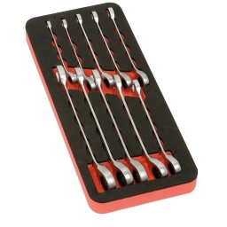 Module clé cliquet reversible (10 pièces)
Composition : 8-10-11-12-13-14-16-17-18-19mm
Dans module mousse bicolore 385 x 165 mm. Chaque outil a une place définie.
Les outils manquants se repèrent en quelques secondes grâce au fond rouge. Mousse bi-colore haute densité, ne casse pas, ne retient pas l'humidité et résiste aux produits de l'atelier.