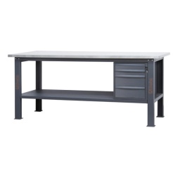 Etabli d'une longueur de 2,1m avec plan de travail en MDF revêtu d'acier inoxydable, 4 tiroirs
Principales caractéristiques :
- Plan de travail (2100 x 750 mm) en MDF revêtu d'acier inoxydable de 38mm d' épaisseur
- 4 tiroirs (367x588 mm) montés sur glissières à billes de précision :
2 tiroirs d'une hauteur de 70 mm
2 tiroirs d'une hauteur de 140 mm
- Fonds de tiroirs protégés par un tapis en néoprène
- Chaque tiroir peut accueillir jusqu'à 4 modules d'outillage BETA
- Serrure centralisé frontale
- Structure en acier avec 4 pieds
- Prédisposition pour l'installation d'un étau (1599F/150 ou 1599GI/150, vendus séparément)
- Demi-étagère inférieure de rangement, 1788x335 mm ; épaisseur : 40 mm
- Prévu pour la fixation au sol
- Capacité de charge statique : 800 kg uniformément répartis
Les accessoires suivants peuvent être ajoutés :
- Panneau latéral perforé C58PFL
- Bord antichute, 2100 mm, C58BAC 2.1
141 kg
2.100x750x904 mm