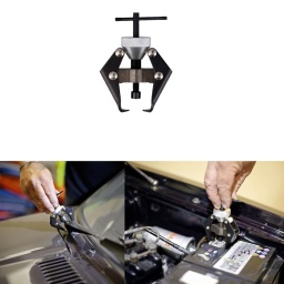 Extracteur de borne de batterie et de bras d'essuie-glace à deux pattes, conçu pour s'agripper sous la pince ou le bras d'essuie-glace et tirer vers le haut de manière contrôlée tout en poussant sur la borne de batterie ou l'essuie-glace.
Idéal pour travailler avec des pinces à batterie standard de type traditionnel.
Extracteur réglable à 2 pattes avec cône fileté pour charger la poignée sur les pattes.
Peut être utilisé sur les bras d'essuie-glace lorsque l'accès le permet.
Équipé d'une barre de serrage en T (ne pas utiliser de rallonge).
Toujours s'assurer que la vis de force est lubrifiée avec de la graisse au bisulfure de molybdène avant de l'utiliser.
