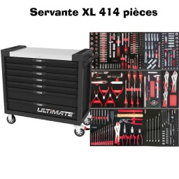 Servante ULTIMATE XL noire 7 tiroirs 414 pièces sur 3 tiroirs
- Construction a pans coupes renforcant la structure du bati
- Panneau lateral déporté et pré-percé pour fixation de crochet et accessoires
- 2 roues fixes grand diamètre pour une meilleure stabilite et un déplacement aise sur tous types de sols
- 2 roues pivotantes avec systeme de freinage total
- Plan de travail en inox
- Tiroirs sur glissieres à billes extra-resistant (45 kg par tiroir)
- Tiroirs à ouverture totale
- Fermeture totale et simultanee des tiroirs par serrure
- Dimension hors tout : L1042xl460xH830 (hauteur avec roues 1020mm
- Tiroirs
5 x h 75x L932 x P398mm 2 x h 154x L932 x P398mm 5 modules par tiroirs
Composition :
Tiroir douille :
922.1439 Poignée emmanchée ULTIMATE® 1/4''
920.1400 Cliquet réversible 1/4’’ ULTIMATE
920.1200 Cliquet 72 dents extra plat ULTIMATE® 1/2
922.1202 Rallonge ULTIMATE® 1/2''. L.125 mm
922.1203 Rallonge ULTIMATE® 1/2''. L.250 mm
922.1450 Cardan universel ULTIMATE® 1/4''
922.1451 Poignée coulissante T ULTIMATE® 1/4''. L.110 mm
922.1452 Rallonge ULTIMATE® 1/4 L.50 mm 1
922.1455 Rallonge ULTIMATE® 1/4 L.100 mm 1
922.14 Douille 6 pans ULTIMATE® 1/4 4-4.5-5 -5.5-6-7-8-9-10-11-12-13-14mm
922.1419 Rallonge articulée ULTIMATE 1/4. L.150mm
922.14 Douille longue 6 pans ULTIMATE 1/4.6-7-8-9-10-11-12-13-14mm
922.1198 Tournevis porte-embouts magnétique ULTIMATE 1/4'' . L. 100 mm
922.14 Douille tournevis ULTIMATE® TORX® 1/4''. L.37 mm - T10-15-20-25-27-30-40
922.147 Douille tournevis ULTIMATE® POZIDRIV® 1/4''. L.37 mm - PZ2-PZ1
922.1490 Douille tournevis ULTIMATE® Fente 1/4''. L.37 mm - 7-5.5-4mm
922.146 Douille tournevis 6 pans ULTIMATE® 1/4. L.37 mm - 3-4-5-6-7-8mm
922.1468 Douille tournevis ULTIMATE® PHILLIPS® 1/4''. L.37 mm - PH1-PH2
922.1440 Rallonge flexible ULTIMATE® 1/4. L.150mm
922.1250 Cardan universel ULTIMATE® 1/2
922.1261 Augmentateur pour poignée coulissante ULTIMATE® 1/2M - 3/8F
922.120 Douille bougie ULTIMATE® 1/2''. 16-21mm
922.12 Douille 6 pans ULTIMATE® 1/2''. 10-11-12-13-14-15-16-17-18-19-21-22-24-27-30-32mm
975.100 Embout de vissage 6 pans. L.75 mm - Entraînement 10 mm - 5-6-7-8-10 mm 1
975.21 Embout de vissage TORX® percé. L.75 mm - Entraînement 10 mm - TB20-25-27-30-40-50-55-60
975.300 Embout de vissage XZN®. L.75 mm - Entraînement 10 mm - M6-8-10-12
911.1452 Adaptateur pour visseuse. 1/4''
922.1297 Porte-embouts de vissage ULTIMATE® 1/2. 10 mm
922.1421 Douille porte-embouts ULTIMATE® 1/4
514.1102 Porte-embout magnétique 1/4. L.50 mm
514.1106 Adaptateur porte-douilles 1/4- 1/4
911.1452 Adaptateur pour visseuse
911.2255 Embout de vissage KS 6 pans 3.0-4-5-5.5-3-7 - entraînement 6.35 mm
911.2397 1/4'' Embout de vissage POZIDRIV. 25 mm. PZ0-1-2-3
911.3001 Embout de vissage 4 pans. L.25 mm - 1/4'' - #0-1-2-3
911.2201 Embout de vissage KS PH N°0-1-2-3. longueur25 mm
911.2910 Embout de vissage KS SPANNER 4-6-8-10mm
911.3566 KSD - 1/4'' Bit Innensechskant. 25mm. 1/16''-5/64''-3/32''-7/64''-1/8''-9/64''-5/32''-3/16''-7/32''-1/4''
911.2961 Embout de vissage KS 6 pans percé 5/64-3/32-7/64-1/8-9/64-5/32- entraînement 6.35mm
911.2934 Embout de vissage KS 6 pans percé 2.0-2.5-3-4-5-6 entraînement 6.35 mm. longueur25 mm
911.2901 Embout de vissage KS TORQ SET 6-8-10mm - entraînement 6.35 mm. l25mm
911.2922 Embout de vissage KS TRI WING 1-2-3-4. entraînement 6.35 mm. L. 25 mm
911.3303 Embout de vissage 1/4'' Fente. 25 mm. 3-4-4.5-5-5.5-6-6.5-7-8 mm
911.2306 Embout de vissage KS TORX 8-10-15-20-25-27-30-40-45 - entraînement 6.35 mm.L.25 mm
911.2344 Embout de vissage XZN M5-M6-M8. entrainement 6.35 mm. L25 mm
911.2276 Embout de vissage KS TORX percé 8-10-15-20-25-27-30-40 entraînement 6.35 mm. l25 mm
911.2985 Embout de sécurité papillon # 1. L.25 mm 1
911.2988 KSD - 1/4'' Doppelkeil-Bit # 2. 25mm. S2 1
911.2991 KSD - 1/4'' Doppelkeil-Bit # 3. 25mm. S2
15 douilles longues 1/2 10-11-12-13-14-17-19-21-24-27mm 14-161-18-21 bougies 2 rallonges flex lock 75-250mm
Module douille 3/8 47 pièces
Tiroir vissage et pinces :
922.60 Tournevis ULTIMATE® Fente. 3.5-5.5-8mm
922.60 Tournevis ULTIMATE® PHILLIPS®. PH1 PH2 PH3
907.2135 Cutter à système de blocage. 18 mm
907.2166 Lames de rechange pour 907.2141 - paquet de 10 pcs
151.2100 Jeu de 8 clés mâles 6 pans à tête sphérique longues. 2 à 10 mm
151.2200 Jeu de 8 clés mâles TORX® percé longue. T10 à T50
Pince à circlips extérieur droite.19-60 mm.160mm droite. 160mm extérieur coudée 90°.19-60 mm. intérieur coudée 90°.19-60 mm.160mm
module mesure PAC aimant reglet, 3 pince etaux
Tiroir clés et pinces
Clés mixtes : 8-9-10-11-12-13-14-15-16-17-18-19-20-21-22-24-27mmm
115.1012 Pince coupante de côté à poignées bi-composants. L. 160 mm
115.1021 Pince universelle à poignées bi-composants. L.180 mm
115.1024 Pince à bec demi-ronds KS. à poignées bi-composants L.200 mm
115.1197 Pince étau GRIPfix Xtreme 9 0-50mm
115.2001 Pince multiprises gainée. 250mm. 0-36mm
156.0589 Burin de carrossier extra plat. 26 mm. Longueur 250 mm
142.1080 Marteau rivoir manche Hickory. 800g
Module micro serrage avec 3 clé cliquet reversible 8-10-13mm