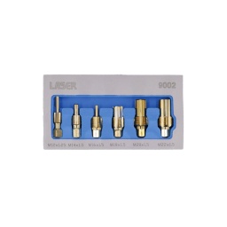 Jeu de 6 peignes de filetage série courte pour restaurer les filetages des ports des capteurs d'échappement, y compris les capteurs de température des gaz d'échappement (EGT), de NOx (oxyde d'azote), d'oxygène (O2) et de particules avant le montage d'un nouveau capteur.
En chrome-molybdène avec un revêtement en nitrure de titane pour la dureté, la résistance à la rouille et la longévité.
Fournis dans un plateau en mousse EVA, conçu pour s'adapter aux tiroirs de servantes à roulettes, ce qui permet de les garder propres, bien rangés et prêts à l'emploi.
Les applications comprennent : Capteurs de température des gaz d'échappement (EGT), de NOx (oxyde d'azote), d'oxygène (O2) et de particules.
Tailles : M12 x 1,25, M14 x 1,5, M22 x 1,5, M16 x 1,5, M18 x 1,5, M20 x 1,5 et M22 x 1,5.
En chrome-molybdène revêtu de TiN (nitrure de titane). Présentés dans un plateau de rangement en mousse EVA (37 x 99 x 186 mm).
Utilisez de la graisse pour essieux pour obtenir des filetages propres et retenir tout métal retiré dans les cannelures.
Également disponibles individuellement, voir les références 9003 (M12 x 1,25), 9004 (M14 x 1,5), 9005 (M16 x 1,5), 9006 (M18 x 1,5), 9007 (M20 x 1,5), 9008 (M22 x 1,5).