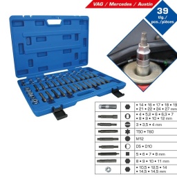 Coffret d’outils pour amortisseur Jeu de 39 pcs Pour des travaux de maintenance sur les ressorts (amortisseurs, palier de la jambe de suspension, etc.) Utilisable pour tout type de véhicules courants Permet de maintenir la tige du piston tout en relâchant les écrous de fixation sur cette dernière Pour un serrage contrôlé des tiges d’amortisseurs à ressorts Le jeu d’outils d’amortisseurs BRILLIANT TOOLS BT651050 facilite le montage et le démontage des amortisseurs et des jambes de suspension. Il permet de maintenir la tige du piston tout en relâchant les écrous de fixation sur cette dernière. En outre, il assure un serrage contrôlé des écrous au niveau de la tige d’amortisseurs à ressorts. Cela permet d’éviter tout risque de dommage sur l’amortisseur lors du montage.