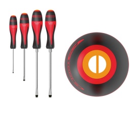 Jeu de 4 tournevis ULTIMATE Fente, 3,5 à 8 mm
DIN / ISO 5265
Manche tri-matière
Lame en acier trempé
Chromée avec pointe brunie
Lame en Chrome Vanadium
Résistant aux produits chimiques