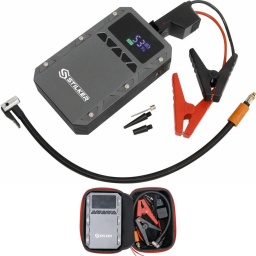 Booster 12V 800A avec power bank 8000 mAh et gonfleur
Booster pour véhicules 12V (moto, quad, voitures).
Alimentation autonome pour téléphones tablettes.
Eclairage LED : continu, flash, SOS.
Ecran LCD.
Gonfleur : 150 PSI max (convient pour pneus, ballons, matelas pneumatique, jouets aquatiques...).
4 fonctions :
- batterie externe pour portable/tablette
- booster
- gonfleur
- éclairage LED (torche/SOS/Stroboscope)
Sortie de la pompe à air : 150 PSI max / 10,34 bar max.
Entrée : 5V / 2A.
Sortie : USB 1 5V / 2,4A ; démarrage 12V ; compresseur.
Température de fonctionnement : -20°C à +60°C.
Protection contre les courts-circuits, les surcharges et les décharges.
Livré avec :
1 câble de charge
1 tuyau de sortie compresseur
1 adaptateur de valve
1 mallette de transport
1 câble avec pinces
Temps de charge 3-6h
Capacité batterie 8000 mAh - 29,6Wh
Tension de démarrage 12V
Courant de démarrage en crête 800A
Débit air 22 l/min
Courant de démarrage 400A
Dimensions 255x100x50mm