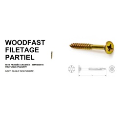 La Vis Woodfast
DEGOMETAL propose également la vis pour Aggloméré Haute Performance : WOODFAST.
Elle est spécialement conseillée lorsque le vissage s’avère difficile ou s’effectue selon certaines contraintes : bois particulièrement friable (agglomérer grosses particules) ou dans des bois durs exotiques.
Avec la WOODFAST, le vissage dans les tranches de découpe et sur les bords devient possible et facile.
WOODFAST peut être aussi utilisée dans le domaine industriel avec alimentation en bol automatique.
La vis WOODFAST est la vis solution à vos assemblages difficiles.
Tête double cône évitant le risque de rupture sous la tête lors du vissage dans des bois durs.
Partie haute non filetée pour accroître le placage des pièces à assembler (Uniquement sur la vis WOODFAST filetage partiel).
Filetage lubrifié pour une meilleure pénétration lors du vissage.
Deux entailles coupantes : l’une pour percer le bois lors du vissage afin d’éviter tout risque de fendage. L’autre, pour récolter les débris du perçage et ainsi éviter un éventuel gonflement du bois.
Pointe fine pour un départ de vissage rapide et précis.
goscrew-woodfast
Tête fraisée crantée pour un noyage total de la tête dans le bois.
WOODFAST est la solution
à vos assemblages difficiles
Domaines d'application et exemples
Les constructions mécaniques pour l’isolation phonique du compartiment moteur
La fixation de profilés (décoratifs)
L’étanchéité de cabines
La construction de chaudières et d’appareils pour la fixation des fonds
Les recouvrements en fine tôle,
Le plaquage pour la protection de couches isolantes
La fixation des plaques de recouvrement des carrosseries de réfrigérateurs et des congélateurs, lave-linge et lave-vaisselle.
Les cloisons de séparation et d’isolation
Les canaux de ventilation