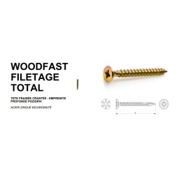 La Vis Woodfast
DEGOMETAL propose également la vis pour Aggloméré Haute Performance : WOODFAST.
Elle est spécialement conseillée lorsque le vissage s’avère difficile ou s’effectue selon certaines contraintes : bois particulièrement friable (agglomérer grosses particules) ou dans des bois durs exotiques.
Avec la WOODFAST, le vissage dans les tranches de découpe et sur les bords devient possible et facile.
WOODFAST peut être aussi utilisée dans le domaine industriel avec alimentation en bol automatique.
La vis WOODFAST est la vis solution à vos assemblages difficiles.
Tête double cône évitant le risque de rupture sous la tête lors du vissage dans des bois durs.
Partie haute non filetée pour accroître le placage des pièces à assembler (Uniquement sur la vis WOODFAST filetage partiel).
Filetage lubrifié pour une meilleure pénétration lors du vissage.
Deux entailles coupantes : l’une pour percer le bois lors du vissage afin d’éviter tout risque de fendage. L’autre, pour récolter les débris du perçage et ainsi éviter un éventuel gonflement du bois.
Pointe fine pour un départ de vissage rapide et précis.
goscrew-woodfast
Tête fraisée crantée pour un noyage total de la tête dans le bois.
WOODFAST est la solution
à vos assemblages difficiles
Domaines d'application et exemples
Les constructions mécaniques pour l’isolation phonique du compartiment moteur
La fixation de profilés (décoratifs)
L’étanchéité de cabines
La construction de chaudières et d’appareils pour la fixation des fonds
Les recouvrements en fine tôle,
Le plaquage pour la protection de couches isolantes
La fixation des plaques de recouvrement des carrosseries de réfrigérateurs et des congélateurs, lave-linge et lave-vaisselle.
Les cloisons de séparation et d’isolation
Les canaux de ventilation