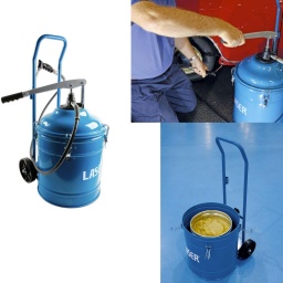 Le Laser 9381 est un pistolet à graisse manuel de grande capacité pouvant contenir jusqu'à 30 litres de graisse.
Il peut s'utiliser avec un bidon de graisse rond de 18 litres sans qu'il soit nécessaire de transvaser la graisse.
Pompe à graisse portable, avec levier à main. Aucune alimentation en air n'est nécessaire, ce qui permet de l'utiliser en dehors de l'atelier.
Rendement élevé à 3 cm3/course. Pression max. : 350 bars (5 000 psi).
Capacité de 30 litres. Dimensions intérieures (couvercle compris) : 345 mm de diamètre x 370 mm de profondeur.
Comprend un tuyau d'alimentation de 2 m de long, ainsi que 2 roues robustes et une poignée pour faciliter le transport.
Idéale pour les poids lourds, l'agriculture et le bâtiment.