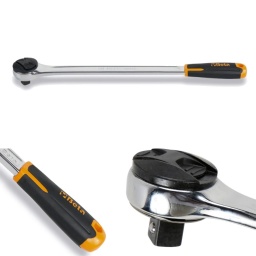 Cliquet réversible carré mâle 3/4''
Caractéristiques :
Carré d'entraînement phosphaté
Mécanisme à 72 dents
Angle d'attaque : 5°.
Taille minimale de la tête
Inversion d'une seule main
Une pression de la main sur la tête n'entraîne pas d'inversion et permet toujours un retour libre du levier.
Poignée ergonomique en bi-matière, avec trou de suspension pratique
Excellentes caractéristiques mécaniques.