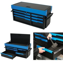 Offrant un excellent rangement, maintenant les outils rangés en toute sécurité et facilement accessibles, ce caisson de rangement d'outils Laser Tools à 6 tiroirs offre une capacité de chargement des tiroirs de 35 kg, des tiroirs à fermeture automatique avec glissières à roulements à billes, un rangement dans le couvercle et un panneau d'accrochage de petits accessoires. Idéal pour le rangement d'outils spécialisés et généraux pour tout atelier, garage ou poste de travail.
Dimensions hors tout (L x l x H) : 1 076 x 459 x 501 mm.
Dimensions des tiroirs (L x l x H) 2 : 568 x 398 x 75 mm, 1 : 568 x 398 x 154 mm, 2 : 301 x 398 x 75 mm, 1 : 301 x 398 x 154 mm.
Capacité des tiroirs de 35 kg avec fonction de retour automatique et glissières à roulements à billes de 45 mm à fonctionnement en douceur.
Le couvercle supérieur se relève facilement et en toute sécurité à l'aide de vérins à gaz, offrant un rangement supplémentaire et un accès rapide aux outils requis.
Acier de 0,8 mm d'épaisseur avec tapis EVA antidérapant de 2 mm d'épaisseur dans les tiroirs pour offrir une protection supplémentaire des outils. À combiner avec une servante à 6 tiroirs sur roulettes (d'une capacité de 35 kg) pour une capacité de rangement et une mobilité accrues, voir la référence Laser 8210.