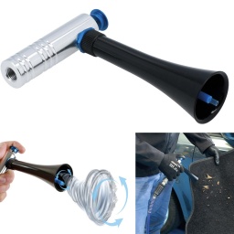 Soufflette compacte dotée d'une buse à tête en forme de trompette qui abrite un tuyau d'air rotatif, créant un flux d'air en forme de vortex pour éliminer la poussière et les débris.
Idéal pour le nettoyage et l'entretien de l'intérieur des voitures, y compris la sellerie, la garniture de toit, les tapis de voiture, les tableaux de bord, etc.
Convient aux mécaniciens, carrossiers et spécialistes du detailing automobile.
Soufflette en aluminium, doté d'une buse à tête en forme de trompette, qui crée un entonnoir d'air tourbillonnaire pour souffler la poussière et les débris.
Dimensions : 156 x 104 x 42 mm. Poids : 171 g.
Filetage : BSP 1/4". À utiliser avec les raccords de conduite d'air Connect (références 30951, 37096 ou 30954).
Vitesse à vide : 5500 tr/min. Pression de service : 6,2 bar (90 psi). Pression max. : 8 bar (116 psi).
Conforme aux normes EN ISO 20643.
Consommation d'air : 170 l/min (6CFM).
Niveau sonore : 100 dB.