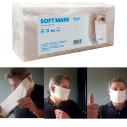 Masque de protection 50% Viscose - 50% Polyester.
Sous film plastique.
50g/m²
2 plis
20x40cm
40 pièces