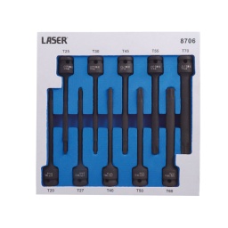 Jeu de douilles étoile* qualité impact à carré de 1/2" de 150 mm de long, adaptées aux fixations Torx difficiles à atteindre ou encastrées. Chacune d'entre elles est construite en une seule pièce et en chrome-molybdène pour la résistance aux impacts, avec fini au phosphate noir pour la résistance à la corrosion, et comprend une rainure et des trous pour l'utilisation d'une bague de retenue et d'une pige.
Douilles étoile* extra-longues, pour les applications où un embout étoile* de longueur standard ne convient pas. À utiliser sur les fixations Torx.
Tailles : T20, T25, T27, T30, T40, T45, T50, T55, T60, T70 x 150 mm x carré de 1/2".
Qualité impact, en chrome-molybdène pour plus de solidité, avec fini au phosphate noir.
Présenté dans un plateau en mousse EVA (30 x 250 x 250 mm) pratique pour le rangement par l'utilisateur et limitant les déchets d'emballage.
*TORX® et TORX PLUS® sont des marques déposées d'Acument Intellectual Properties LLC.