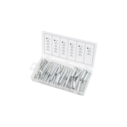 Assortiment 60 goupilles de sécurité
trou 2.5 mm trou 3 mm trou 4 mm 4 x 10 x 25 mm 3 x 10 x 40 mm 2 x 10 x 50 mm 2 x 12 x 40 mm 2 x 12 x 50 mm 4 x 5.0 x 25 mm 4 x 6.0 x 25 mm 3 x 6.0 x 30 mm 4 x 6.0 x 40 mm 3 x 6.0 x 45 mm 3 x 6.0 x 50 mm 3 x 6.0 x 60 mm 3 x 6.0 x 65 mm 3 x 8.0 x 25 mm 3 x 8.0 x 30 mm 4 x 8.0 x 40 mm 3 x 8.0 x 45 mm 2 x 8.0 x 50 mm 2 x 8.0 x 60 mm 1 x 8.0 x 65 mm 2 x 8.0 x 70 mm