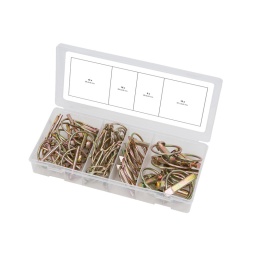 Assortiment de goupilles clips
composition :
16 x 4.5 x 36 mm 18 x 6.0 x 45 mm 6 x 8.0 x 45 mm 10 x 11.0 x 45 mm