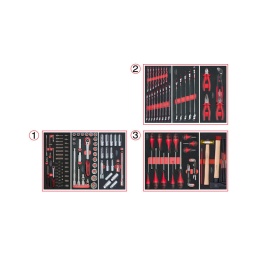 Composition d'outils 3 tiroirs pour servante - empreinte des outils découpee au laser - résistant aux huiles et produits chimiques - mousse imputrescible module de douilles et accessoires ultimate 1/4