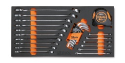 Composition
42 clés mixtes 6 - 7 - 8 - 9 - 10 - 11 - 12 - 13 - 14 - 15 - 16 - 17 - 18 - 19 - 21 - 22 mm
96/SC9 clés mâles 6 pans coudées 1,5 - 2 - 2,5 - 3 - 4 - 5 - 6 - 8 - 10 mm
1692/5 mètre à ruban 5 m
Module 205x418mm