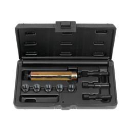 Coffret de réparation pour bougies de préchauffage m10 x 1.25
- assortiment pour la réparation des filetages endommagés ou uses
- insert ultra-fin fixe solidement et traite contre la corrosion
- coffret de rangement
composition
taraud avec guide m10 x 1.25
taraud avec guide m12 x 1.25
Alésoir avec guide
outil de mise en place. l=84 mm m10x1.25.
gl=107 mm douilles filetees l=17 mm ig=m10x1.25/
ag=m12x1.25. pack de 5