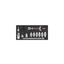 Module spécial vidange auto
- l'indispensable pour la vidange de votre auto se trouve dans ce module
- module de rangement en mousse haute densite
- résistant aux hydrocarbures
composition :
- 6 outils universels pour bouchons de vidange
- 1 douille longue 21mm - 2 douilles tournevis t40-45 3/8
- une poignée coulissante pour rallonge 3/8 250mm - 1 clé à filtre à huile à sangle 65-110mm - 1 clé à filtre à huile 3 bras 63-102mm - 1 adaptateur 1/2 3/8