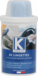 Lingette nettoyante multi-usage avec microfibre de lustrage - pot de 80 lingettes 80 lingettes avec microfibre de lustrage. Pour voiture, moto, scooter, karting, quad… Nettoyant – Détergent – Dégraissant - Lustrant carrosseries. Protège et nettoie plastiques intérieurs et extérieurs sans risques de rayures. N’altère pas les peintures et les plastiques. Anti-traces, anti rayures. Lustrant des peintures altérées. Démoustiquant et nettoyant sur la carrosserie, carénage, bulle, pare-brise, optiques de phare et plastiques. Décrasse, dégoudronne, nettoie, les jantes, sans altérer les vernis, les plastiques, les peintures. Protège la carrosserie en déposant un film invisible antisalissure. Retarde l’encrassement. Formulation anti pluie – anti goudron – anti bitume. Redonne l’éclat du neuf.