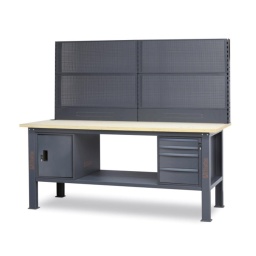 Etabli complet avec plan de travail en bois d'une longueur de 2,1m avec 4 tiroirs et 1 compartiment de rangement avec 1 porte
Principales caractéristiques :
- 1 Plan de travail (2100 x 750 mm) en bois contreplaqué stratifié
d'une épaisseur de 38 mm
- 4 tiroirs (367x588 mm) montés sur glissières à billes de précision :
2 tiroirs d'une hauteur de 70 mm
2 tiroirs d'une hauteur de 140 mm
- Fonds de tiroirs protégés par un tapis en néoprène
- Chaque tiroir peut accueillir 4 modules d'outillage Beta.
- Serrure centralisée frontale
- 1 module équipé d'une porte avec serrure
- Structure en acier avec 4 pieds
- Prédisposition pour l'installation d'un étau (1599F/150 ou 1599GI/150,vendus séparément)
- 2 demi-étagères inférieures de rangement, 1788x335 mm ; épaisseur : 40mm
- Capacité de charge statique : 800 kg, uniformément répartie
- Prévu pour la fixation au sol