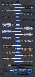 Utilisation universelle pour nettoyer et polir des machines, véhicules et autres domaines d'applications impliquant le métal, la matière plastique, le bois, etc.Étendue de la livraison18 x brosses, entraînement carré mâle 6,3 mm (1/4") : Ø 9 - 11 - 13 - 15 - 17 - 19 mm (6 x garniture de laiton, 6 x garniture de nylon, 6 x acier inoxydable)1 x rallonge avec raccord rapide pour application sur machine, entraînement carré mâle 6,3 mm (1/4"), sortie carré femelle 6,3 mm (1/4"), longueur 150 mm1 x poignée avec raccord rapide pour application manuelle, sortie carré femelle 6,3 mm (1/4"), longueur 150 mm