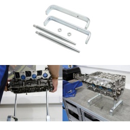 Paire de supports simples mais très efficaces qui s'insèrent dans les trous des boulons et des goujons de la culasse, permettant à celle-ci d'être posée en toute sécurité sur un établi.
Peut tenir la culasse à l'envers pour le rodage des soupapes ou à l'endroit pour le travail sur les tiges de soupapes.
Pour maintenir les culasses en toute sécurité, mais à l'écart de l'établi.
Idéal pour les culasses de motos et de voitures.
Tiges de montage en acier coniques s'adaptant aux trous de goujon de culasse de 10 mm à 16 mm.
En acier.
Facile à assembler. S'assurer que les écrous d'assemblage sont bien serrés avant l'utilisation