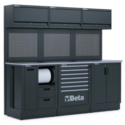 Combinaison d'ameublement d'atelier RSC50 2.0
Combinaison comprenant les éléments suivants :
1 plan de travail 2240 x 700 mm (RSC50 2.0 NPG/3-2,2MT)
1 module fixe de propreté avec 2 tiroirs (RSC50 2.0 MS-2C)
1 module fixe avec 7 tiroirs (RSC50 2.0 M7)
1 module fixe 2 portes (RSC50 2.0 MA)
3 meubles hauts muraux (RSC50 2.0 PM)
3 panneaux porte-outils perforés supérieurs (RSC50 2.0 PFS)
3 panneaux porte-outils perforés inférieurs (RSC50 2.0 PFI)
3 paires d'étriers (RSC50 2.0 P/2MDX-SX)