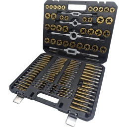 Jeu de tarauds et filières TiN COMPETITION, 110 pcs
35 tarauds main de M2x0.4 à M18x1.5
35 filières M2x0.4 à M18x1.5mm