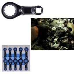 Jeu de dix adaptateurs de rallonge de couple (clés polygonales pattes d'oie), à profil 12 pans, de 10 mm à 19 mm, chacun doté d'un mécanisme de cliquet réversible à 120 dents, pour permettre l'utilisation d'une clé dynamométrique à carré de 3/8" dans des applications d'accès difficile ou restreint.
Remarque : les réglages de couple doivent être recalculés pour tenir compte de la longueur supplémentaire de ces rallonges. Fournis dans un plateau en mousse EVA, conçu pour s'adapter aux tiroirs de servantes à roulettes, ce qui permet de les garder propres, bien rangés et prêts à l'emploi.
Carré de 3/8" x profil à 12 pans. Mécanisme de cliquet réversible à 120 dents.
Tailles : 10, 11, 12, 13, 14, 15, 16, 17, 18, 19 mm.
En chrome-vanadium avec fini au phosphate noir.
Présenté dans un plateau de rangement en mousse EVA.
REMARQUE : Le réglage du couple doit être ajusté pour permettre l'augmentation effective de la longueur de l'effet de levier