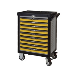 Servante d'atelier 9 tiroirs 519 outils
( 22 modules pour 9 tiroirs)
- construction a pans coupes renforcant la structure du bati
- 2 roues fixes grand diamètre
- 2 roues pivotantes avec système de freinage total
- plan de travail anti-derapant + rangement
- tiroirs sur glissieres à billes extra-resistant (45 kg par tiroir)
- tiroirs à ouverture totale + système one by one
- blocage des tiroirs en position fermee. système d'arret a tiroirs
- fermeture totale et simultanee
- poignée tubulaire de manutention
- finition "pearl"
- plateau de rangement en mousse preformee
- panneau perfore pour accessoires
pour decouvrir la composition de cette servante. consultez la fiche technique